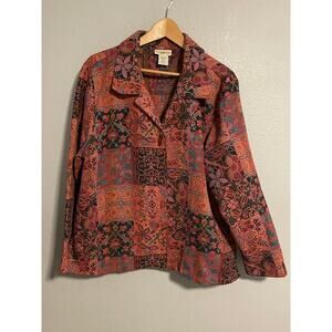 Vintage TravelSmith Jacket Womens XL Multicolor Floral Tapestry Boho Artsy READ